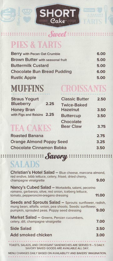 Menu, Short Cake, Stall 316, Farmers Market, 6333 West 3rd Street at Fairfax, Los Angeles, California