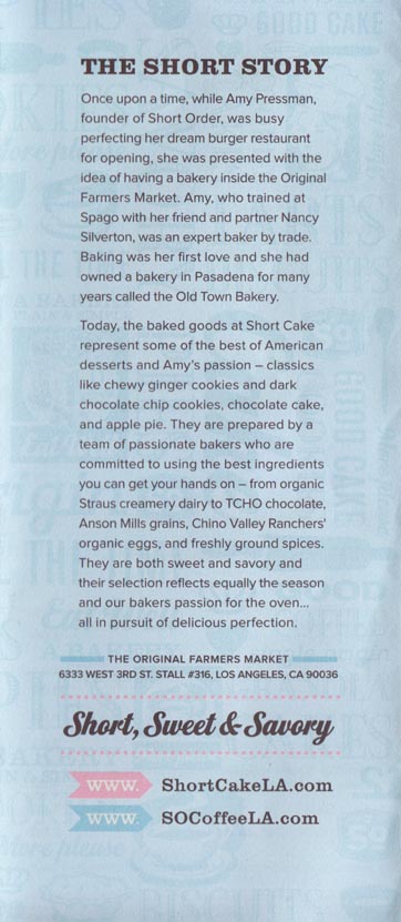 Menu, Short Cake, Stall 316, Farmers Market, 6333 West 3rd Street at Fairfax, Los Angeles, California