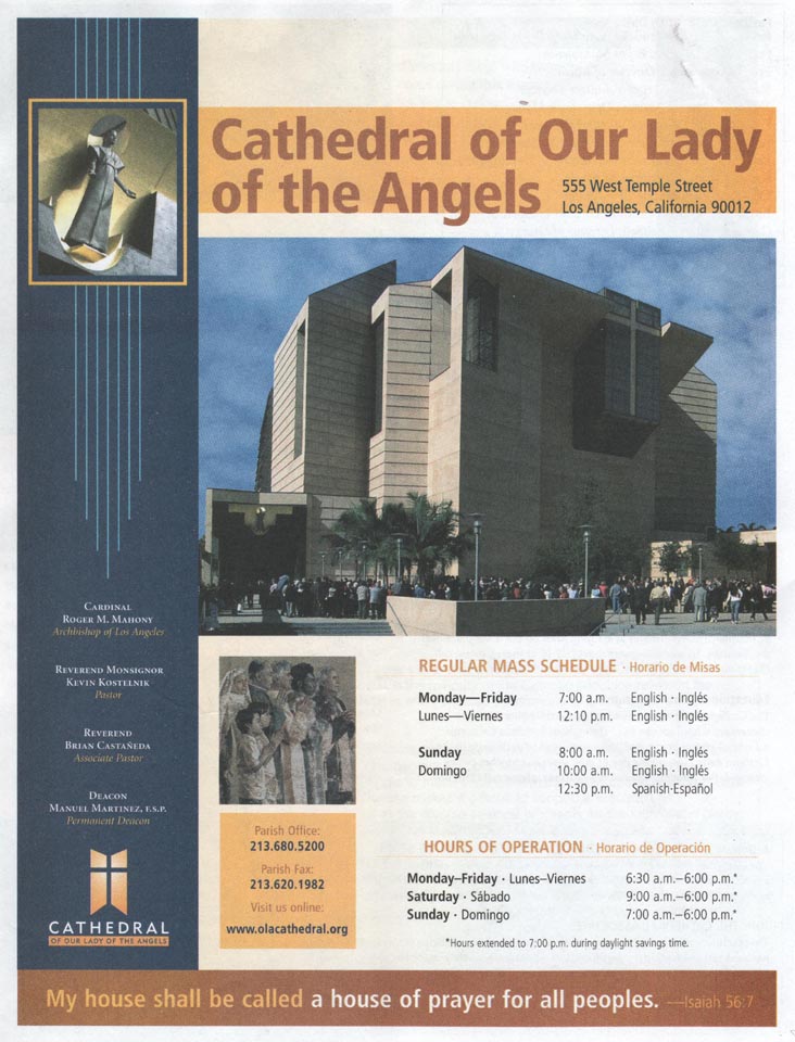 Brochure, Cathedral of Our Lady of the Angels, 555 West Temple Street, Los Angeles, California