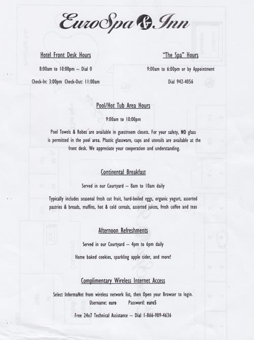 Information Sheet, Euro Spa & Inn, 1202 Pine Street, Calistoga, California
