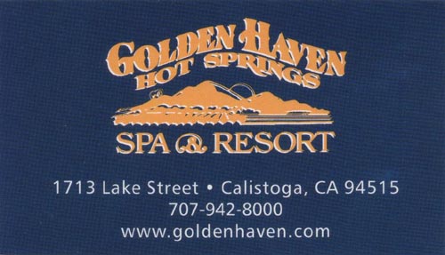 Business Card, Golden Haven Hot Springs Spa & Resort, 1713 Lake Street, Calistoga, California