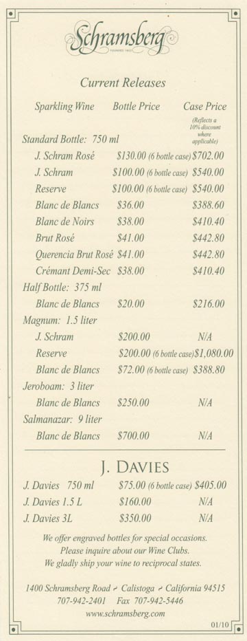 Schramsberg January 2010 Current Releases