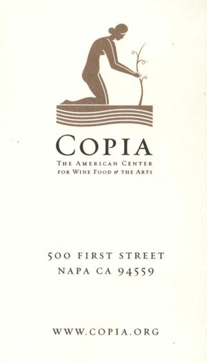 Business Card, Copia, 500 First Street, Napa, California