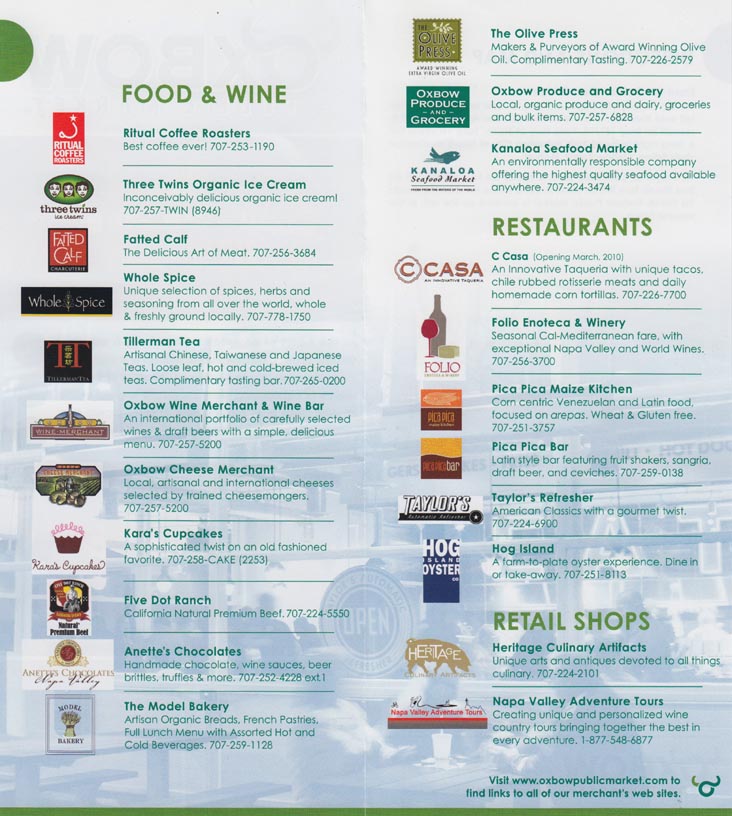 Brochure, Oxbow Public Market, 610 First Street, Napa, California