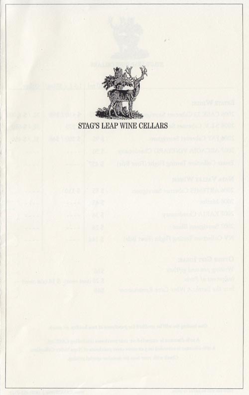 Brochure, Stag's Leap Wine Cellars, 5766 Silverado Trail, Napa, California