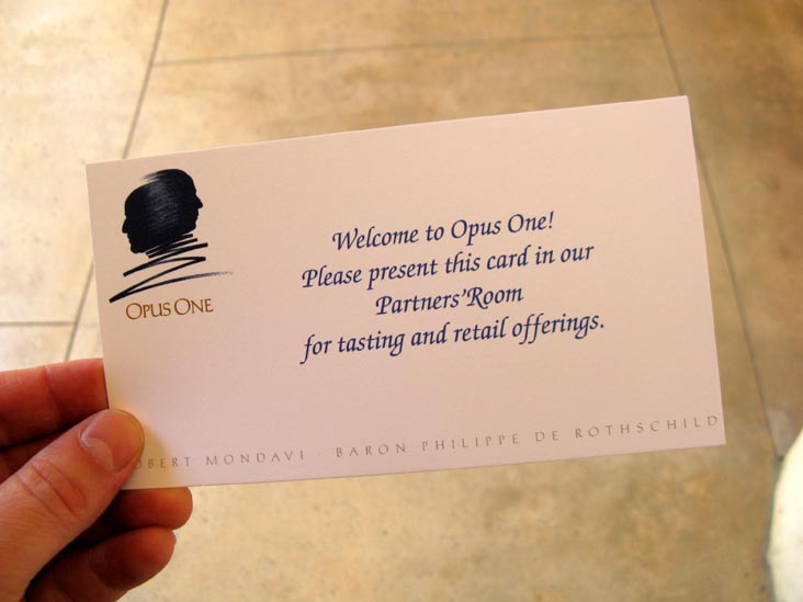 Tasting Card, Opus One, 7900 St. Helena Highway, Oakville, California
