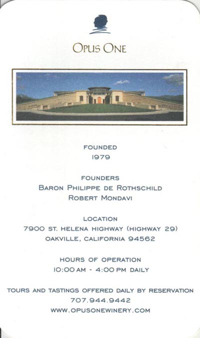 Business Card, Opus One, 7900 St. Helena Highway, Oakville, California