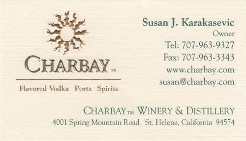 Business Card, Charbay Still House, 4001 Spring Mountain Road, St. Helena, California