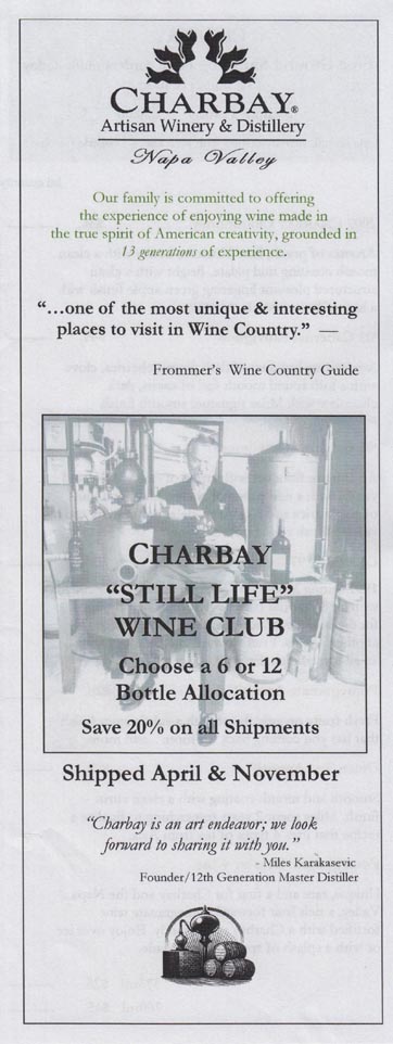 Brochure/Tasting List, Charbay Still House, 4001 Spring Mountain Road, St. Helena, California