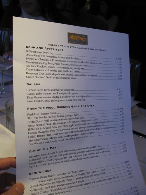 Menu, Mustards Grill, 7399 St. Helena Highway, Yountville, California