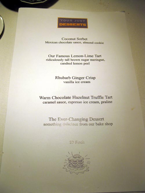 Dessert Menu, Mustards Grill, 7399 St. Helena Highway, Yountville, California