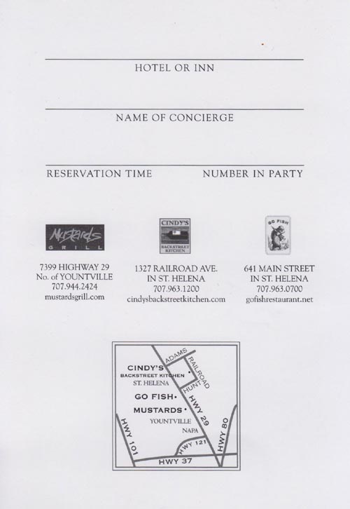 Postcard, Mustards Grill, 7399 St. Helena Highway, Yountville, California