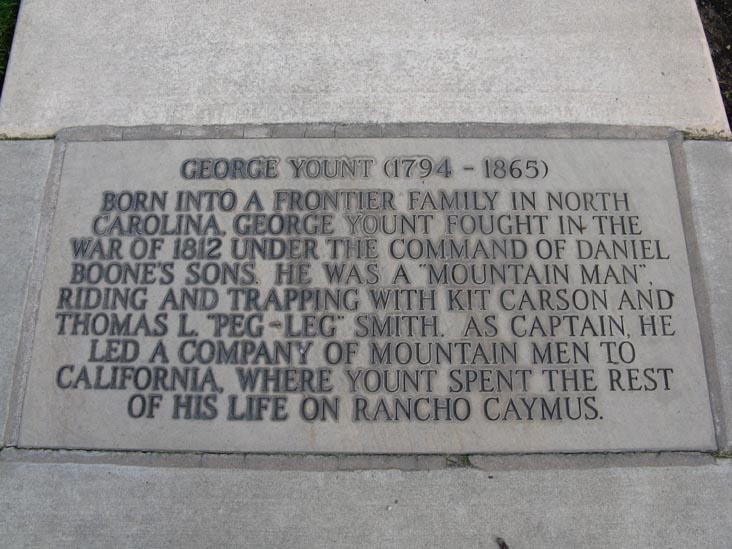 George Yount Marker, Van de Leur Park, Washington Street, Yountville, California