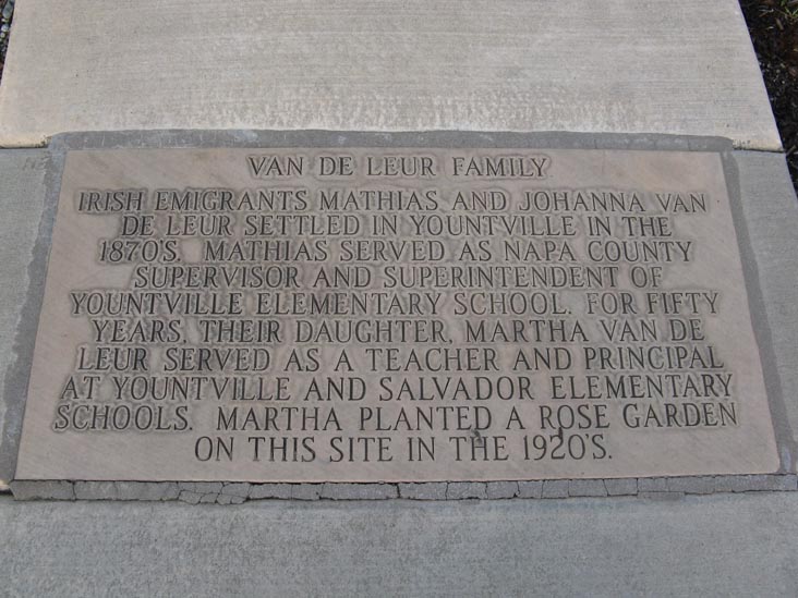 Van de Leur Family Marker, Van de Leur Park, Washington Street, Yountville, California