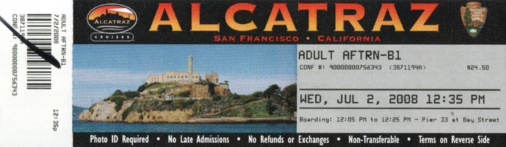 Ferry Ticket, Alcatraz Island, San Francisco, California