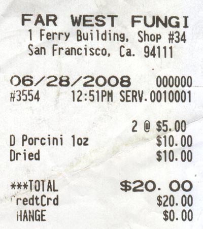 Receipt, Far West Fungi, Shop 34, Ferry Building Marketplace, San Francisco, California