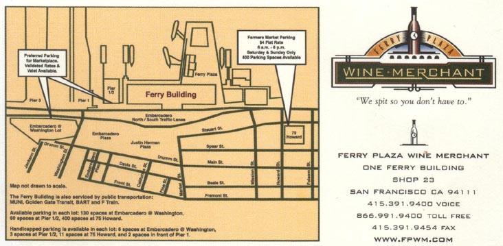 Business Card, Ferry Plaza Wine Merchant, Ferry Building, The Embarcadero, San Francisco, California