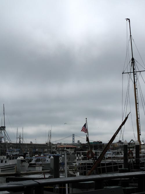 San Francisco-Oakland Bay Bridge Tower From Hyde Street Pier, San Francisco Maritime National Historical Park, Fisherman's Wharf, San Francisco, California