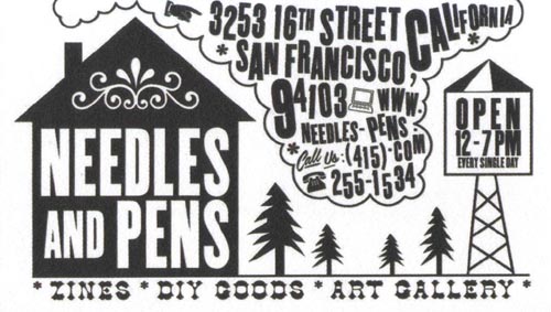 Business Card, Needles and Pens, 3253 16th Street, Mission District, San Francisco, California