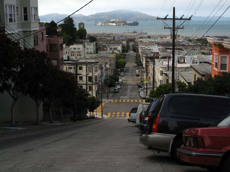 Alcatraz Island, Looking North Down Jones Street From Union Street, Russian Hill, San Francisco, California