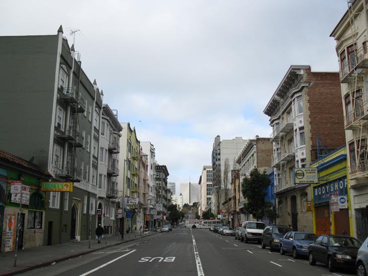 Looking West Down O'Farrell Street From Hyde Street, Tenderloin, San Francisco, California