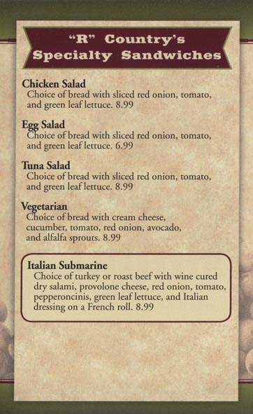 Menu, R-Country Market, 2948 Grand Avenue, Los Olivos, California