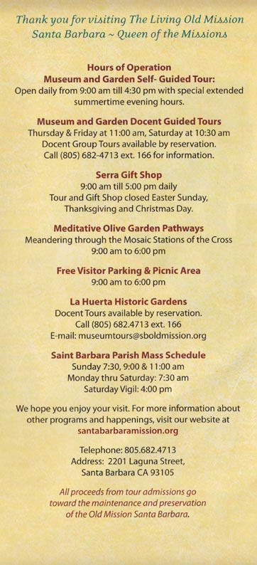 Brochure, Mission Santa Barbara, Santa Barbara, California