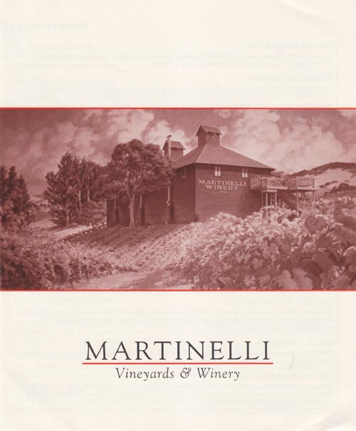 Brochure, Martinelli Winery, 3360 River Road, Windsor, California