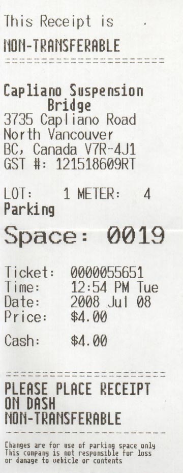 Parking Ticket, Capilano Suspension Bridge, North Vancouver, BC, Canada