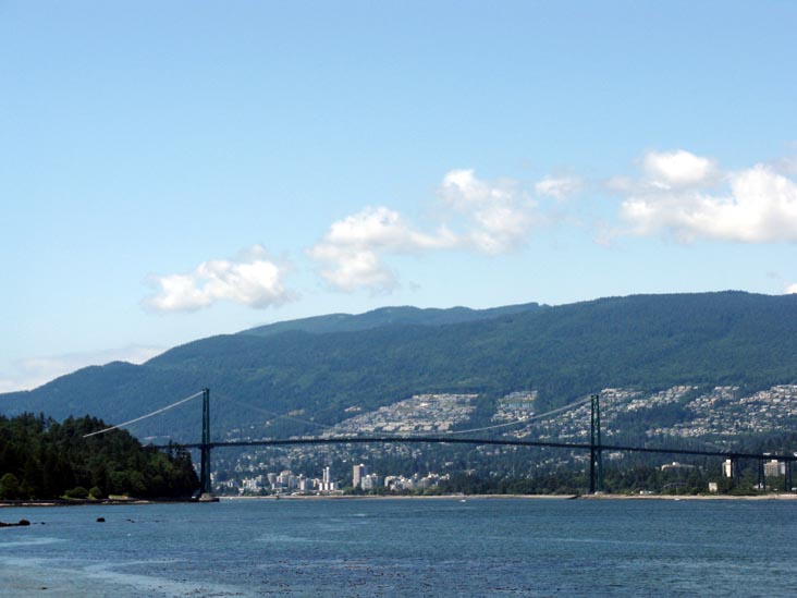 Lions Gate Bridge From Seawall Walk, Stanley Park, Vancouver, BC, Canada