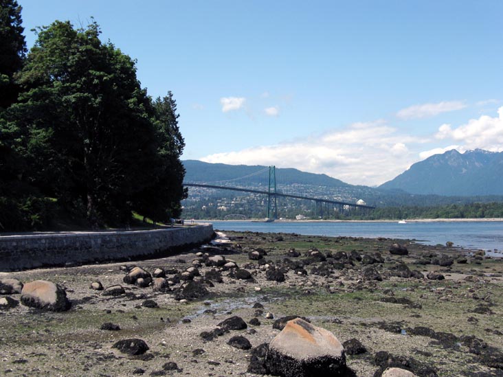 Lions Gate Bridge From Seawall Walk, Stanley Park, Vancouver, BC, Canada