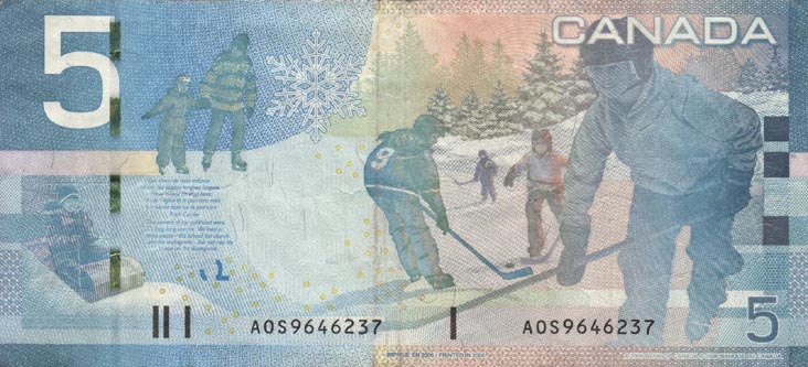 Canadian Five Dollar Bill (Back)