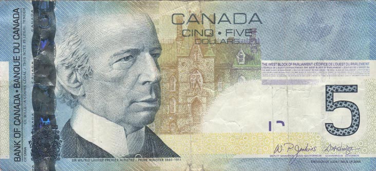 Canadian Five Dollar Bill (Front)