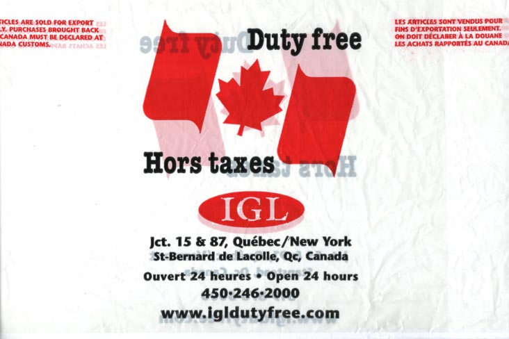 Bag, IGL Duty Free, Junction Rte. 15 and 87, St. Bernard de Lacolle, Québec, Canada