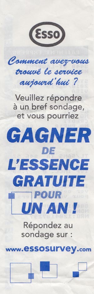 Receipt, Esso, 3440 Boulevard Saint-Laurent, Montr&eacute;al, Canada