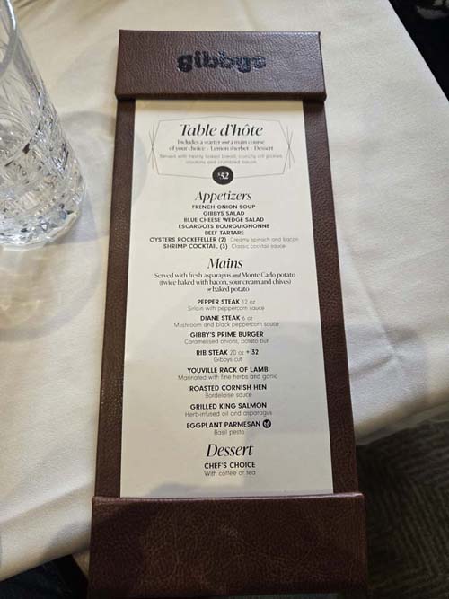 Menu, Gibbys, Montr&eacute;al, Canada, April 8, 2026