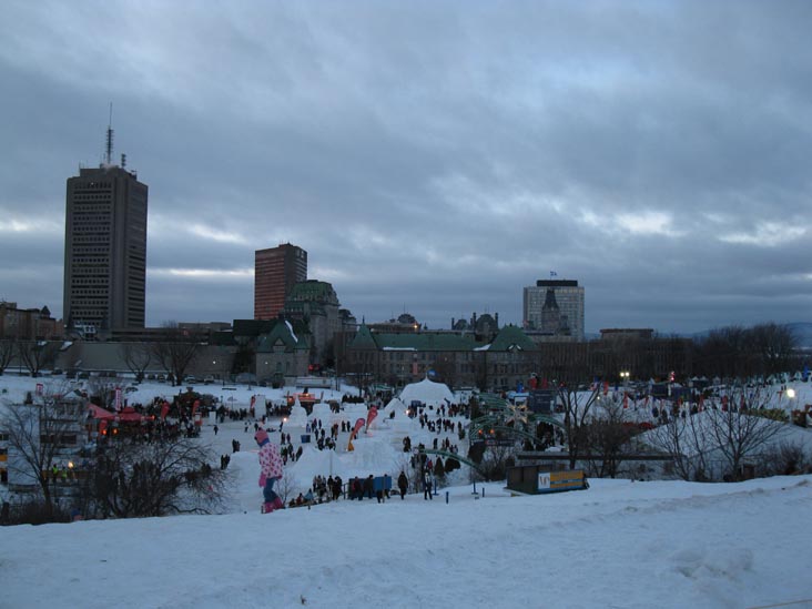 Place Desjardins From Snow Rafting Hill, Plains of Abraham, 2010 Carnaval de Québec (Quebec Winter Carnival), Québec City, Canada, February 13, 2010