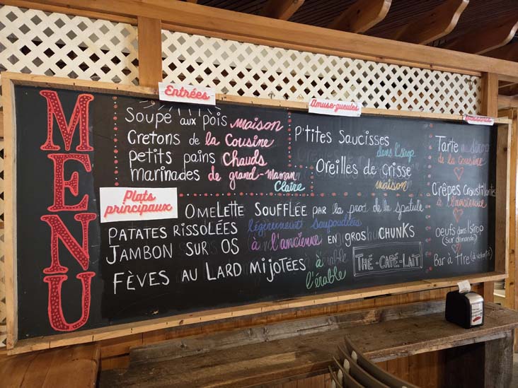 Menu, Cabane à Sucre Constantin Grégoire, Saint-Esprit, Canada, April 7, 2026