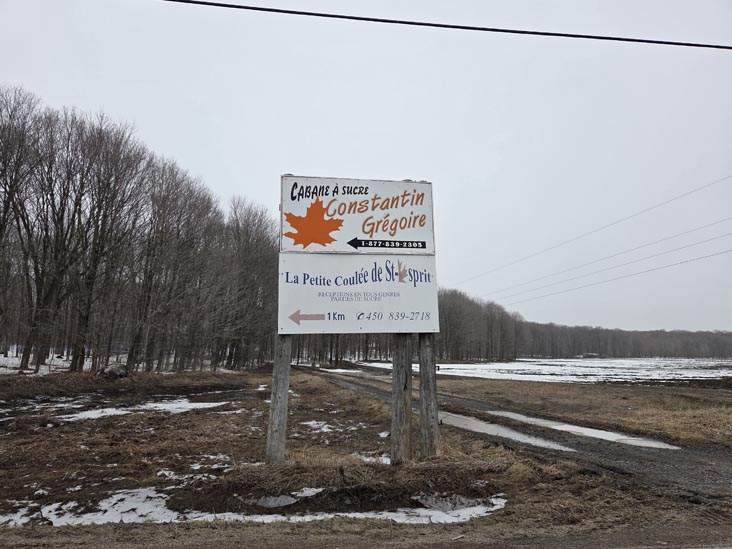 Cabane &agrave; Sucre Constantin Gr&eacute;goire Sign, Rang des Continuations at Rue Saint-Isidore, Saint-Esprit, Canada, April 7, 2026