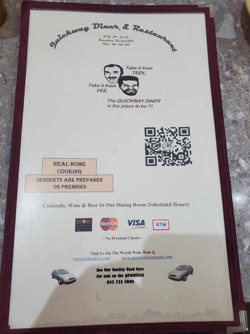 Menu, Quickway Diner, Bloomingburg, New York, July 20, 2024