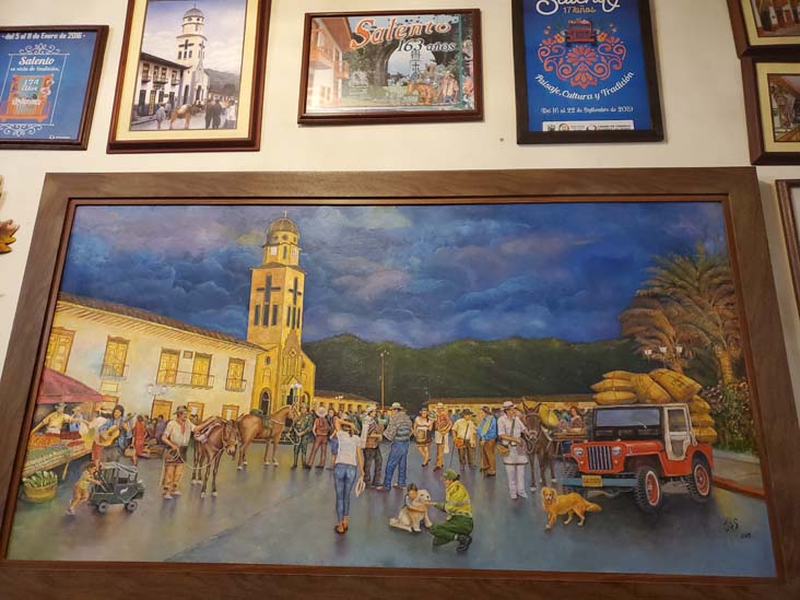 Painting of Plaza de Bolívar, Donde Laurita, Salento, Colombia, July 14, 2022
