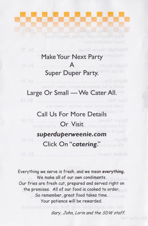 Menu, Super Duper Weenie, 306 Black Rock Turnpike, Fairfield, Connecticut