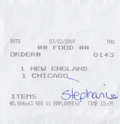 Receipt, Super Duper Weenie, 306 Black Rock Turnpike, Fairfield, Connecticut