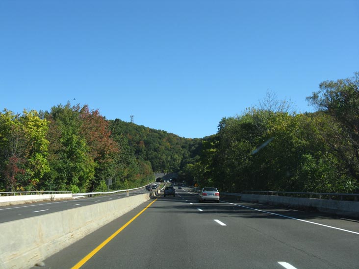 Approaching West Rock Tunnel/Heroes Tunnel From South/West Side of West Rock Ridge, Wilbur Cross Parkway, New Haven, Connecticut, October 8, 2010