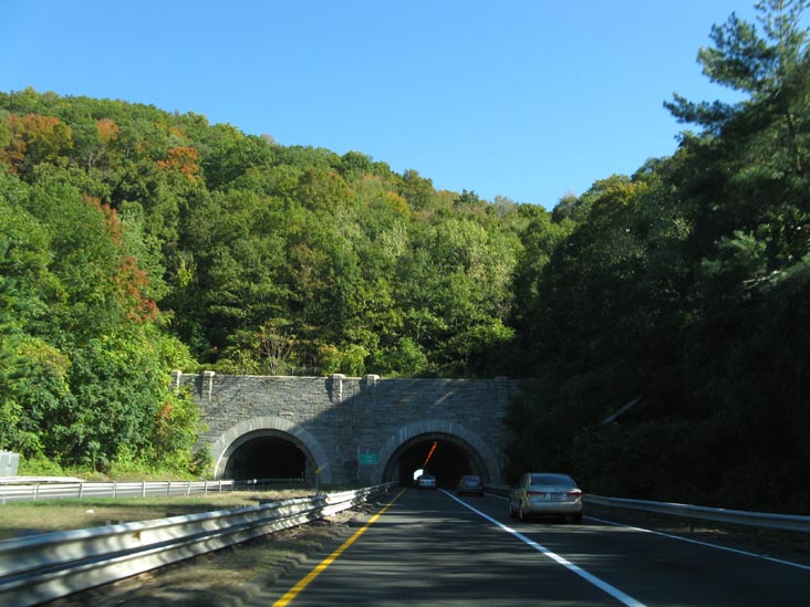 Approaching West Rock Tunnel/Heroes Tunnel From South/West Side of West Rock Ridge, Wilbur Cross Parkway, New Haven, Connecticut, October 8, 2010
