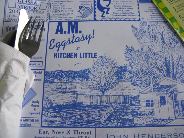 Placemat, Kitchen Little, 135 Greenmanville Avenue, Mystic, Connecticut