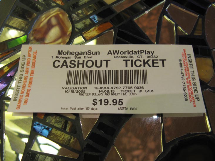 Cashout Ticket, Mohegan Sun, Uncasville, Connecticut