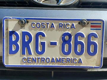 Costa Rica License Plate, Adobe Rent a Car Liberia, Guanacaste, Costa Rica, December 31, 2021