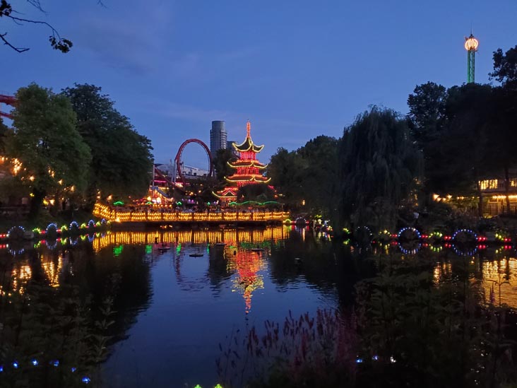 Lake and Chinese Tower, Tivoli Gardens, Copenhagen, Denmark, July 24, 2025
