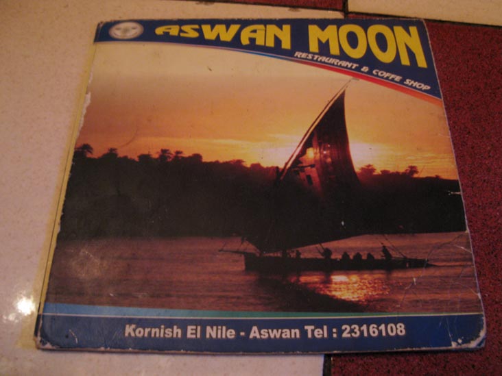 Menu, Aswan Moon Restaurant, Corniche el-Nil, Aswan, Egypt